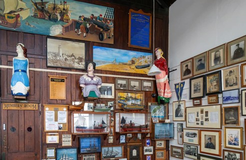 Interior of historic The Sailors Reading Room, Southwold, Suffolk, England, UK