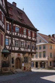 Historic half-timbered houses surround Georg Christian von Kessler Platz, Kessler sparkling wine