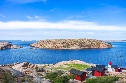 Rinkenäs seaside resort and view of the archipelago, coast of Lysekil, Bohuslän, Västra Götalands