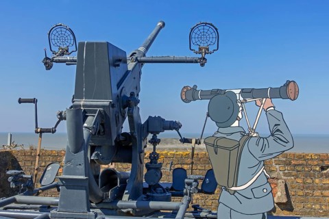 German Flak 28, Bofors 40 mm anti-aircraft gun, at WW2 Saltzwedel-neu Battery, Raversyde