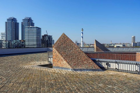 Skyline of the city Ostend, Oostende seen from Fort Napoleon of the Napoleonic era in the dunes