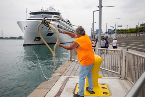 Detroit, Michigan - The Viking Octantis luxury cruise ship in Detroit on a cruise through the Great