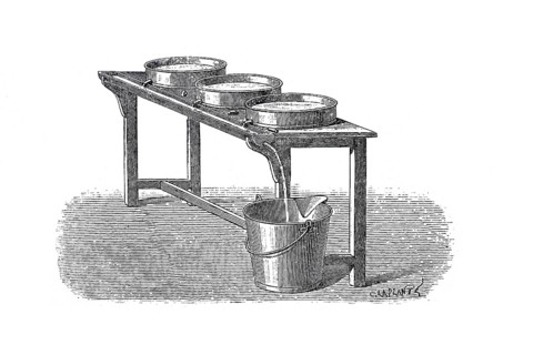 Dairy industry, butter production, French skimming device around 1860, digitally improved