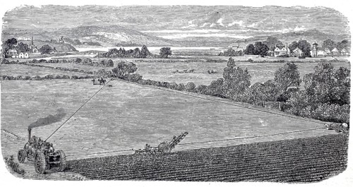 Farming and agriculture, single-machine steam plough, system B, by John Fowler, around 1860,