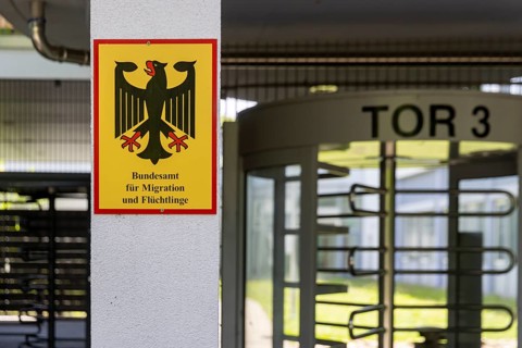 Federal Office for Migration and Refugees (BAMF) . Sign with federal eagle. Competent authority for