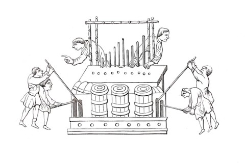 Manually operated organ from the 12th century, historical, digitally enhanced reproduction of a