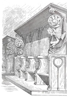 Choir stalls in the Minster Church of St Alexandri in Einbeck, Lower Saxony, Germany, Historical,