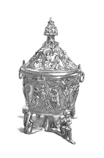 Religious cult objects, Late Romanesque baptismal font in Hildesheim Cathedral, a cauldron covered