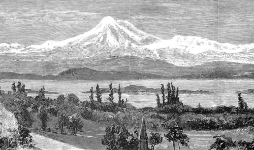 Mount Baker and San Juan Island, View from Government House in Victoria, British Columbia, America,