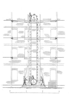 Brick conveying machine, historical, digitally enhanced reproduction of a model from around 1860