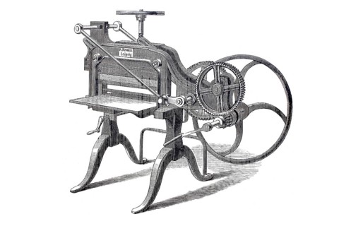 Improved paper cutting machine by K. Krause, historical, digitally improved reproduction of a model