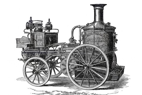 Fire brigade, fire fighting, steam fire engine by Merryweather and Sons, around 1840, historical,