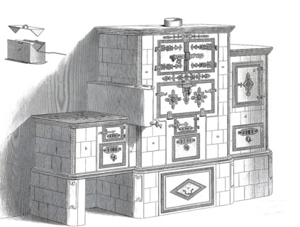 Kitchen, kitchen stove, by C.H. Unglenk from Reudnitz near Leipzig, historical, digitally enhanced