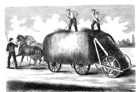 Agriculture, hay loader, after J. W. Foust, historical, digitally enhanced reproduction of a model