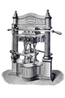 Gilding press, blind printing press after P.E. Möller (Leipzig), historical, digitally enhanced