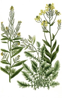 Various species of rocket, a. Eruca sativa, b. Eruca sylvestris latifolia, c. Eruca sylvestris