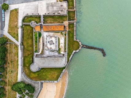 Top Down view over castle Fouras from a drone, Fouras-les-Bains, Charente-Maritime,