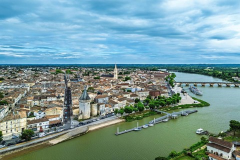 Libourne from a drone, Gironde, Nouvelle-Aquitaine, Saint-Emilion and Pomerol, Southwestern France