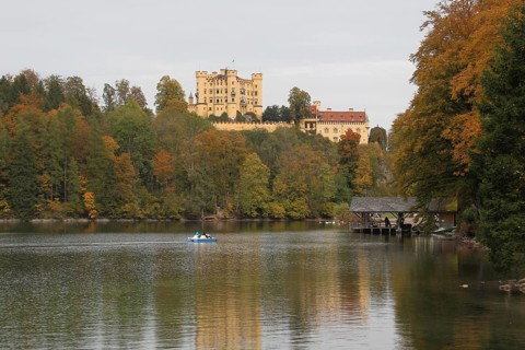 Hohenschwangau Castle near Füssen in autumn, with the Alpsee, Allgäu, Bavaria, Germany, Allgäu,