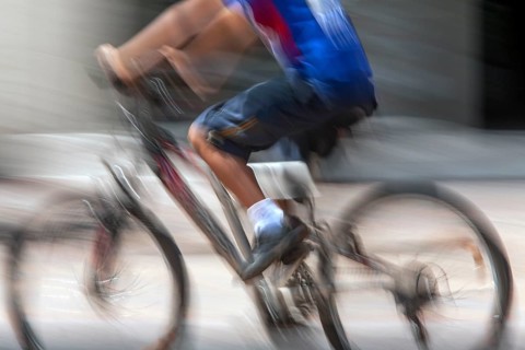 Man riding a bicycle, Photo with motion blur, City of Quito, Pichincha province, Ecuador, South