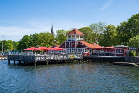 Restaurant Gosch Sylt am Hafen, Flensburg, Flensburg Fjord, Baltic Sea, Schleswig-Holstein, Germany