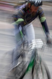 Man riding a bicycle, Photo with motion blur, City of Quito, Pichincha province, Ecuador, South