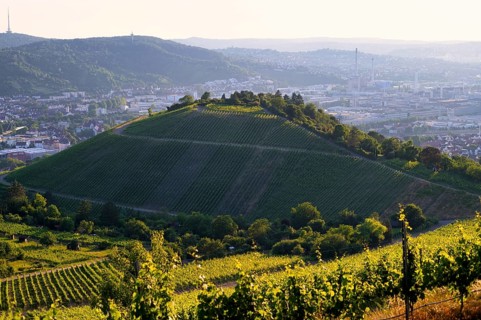 View from Rotenberg, Württemberg. over Mönchberg, Untertürkheim to the Neckar valley, headquarters