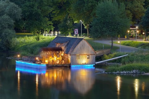 Ship mill on the Weser illuminated Minden Germany
