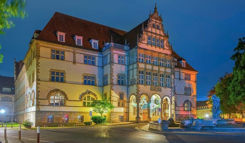 Old government lights up the night Minden Germany