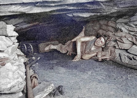 Mine, mining of slate, copper slate, transport with a lorry or mine cart, mine in Mansfeld, near