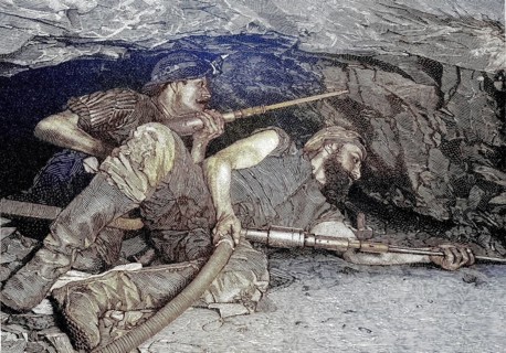 Mine, mining of slate, copper slate, miners, removal, with chisels, mine in Mansfeld, near Goslar,