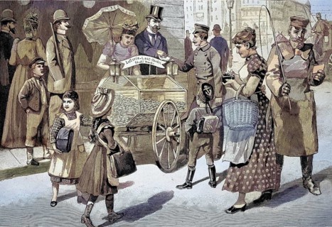 Sale of tickets, lottery tickets for the lottery in the streets of Berlin, Germany, illustration