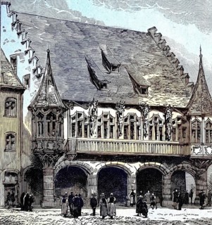 The old town hall in Freiburg, Breisgau, Germany, Illustration from 1894, Reproduction, digitally