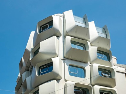 Architectural detail, Limehome - Argos Apartment house by Zaha Hadid, Graz, Austria