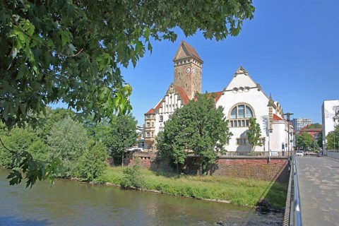 Former Emma-Jaeger-Bad, swimming pool built in 1911 in Art Nouveau style on the River Enz, today's