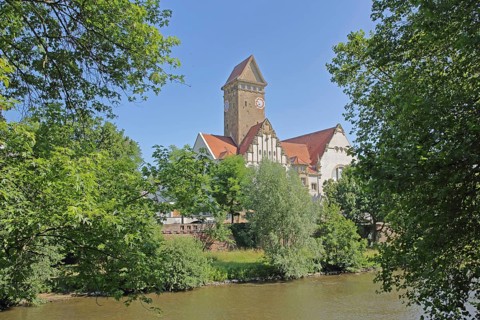 Former Emma-Jaeger-Bad, swimming pool built in 1911 in Art Nouveau style on the River Enz, today's