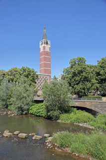 City church built in 1968 on the River Enz, Pforzheim, Northern Black Forest, Black Forest,