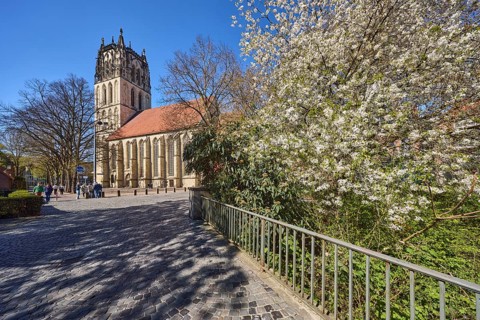Church of Our Lady, Überwasserkirche, church tower, Gothic architecture, pavement of cobblestones,
