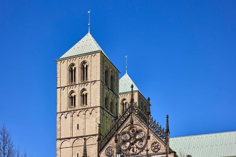 St Paul's Cathedral, cathedral, church tower, blue cloudless sky, cathedral square, Münster,