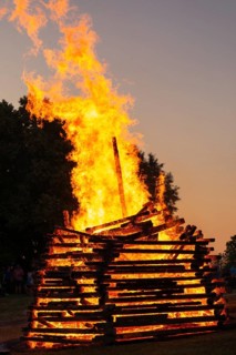 Magical summer night at the midsummer bonfire in Germany, Swabian Alb, Lenninger Tal