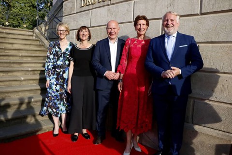 Nina Englert, Elisabeth Sobotka, Kai Wegner, Ilka Horstmeier and guest at the arrival of Charles