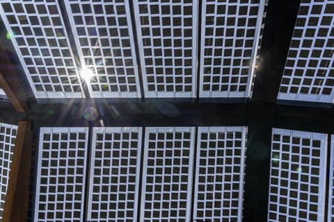 Transparent solar roof of the electric charging station on the site of the former Lohberg colliery