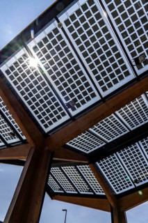 Transparent solar roof of the electric charging station on the site of the former Lohberg colliery