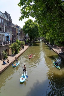 The old town centre of Utrecht, Oudegracht, around 2 km long with many old houses, shops,