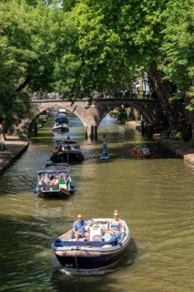 The old town centre of Utrecht, Oudegracht, around 2 km long with many old houses, shops,