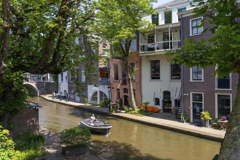 Residential buildings, living on the Oudegracht, in the southern historic centre of Utrecht,
