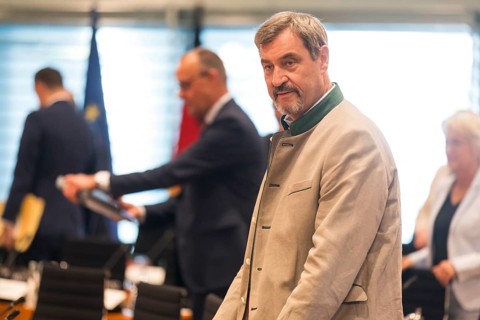 Markus Söder (CSU Chairman and Minister-President of Bavaria) in front of the consultation between