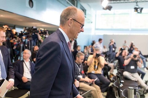 Friedrich Merz (CDU, Federal Chancellor) on his way to the press conference after the consultation