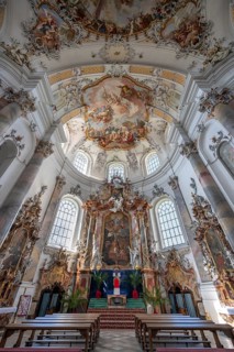 Domed vault and chancel of the baroque Basilica of St Alexander and Theodor, Ottobeuren Monastery,