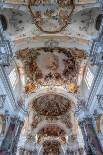 Ceiling vault with ceiling frescoes in the baroque Basilica of St Alexander and Theodor, Ottobeuren